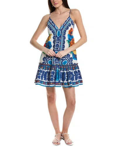 Farm Rio Flower Tapestry Mini Dress In Blue