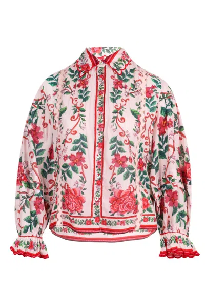 Farm Rio Flower Tapestry Pink Shirt In Multi