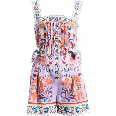 Farm Rio Flower Tiles Lilac Romper In Multi