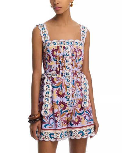 Farm Rio Flower Tiles Romper In Lilac In Blue