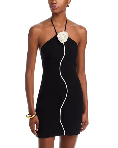 Farm Rio Flower Trim Neck Mini Dress In Black