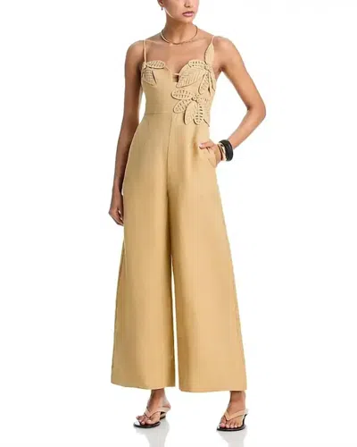 Farm Rio Flowered Jumpsuit In Sand In Brown