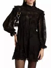 Farm Rio Flower Long Sleeve Organza Minidress In Black