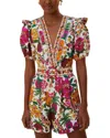 Farm Rio Flowerful Sketch Off-white Romper In Multi
