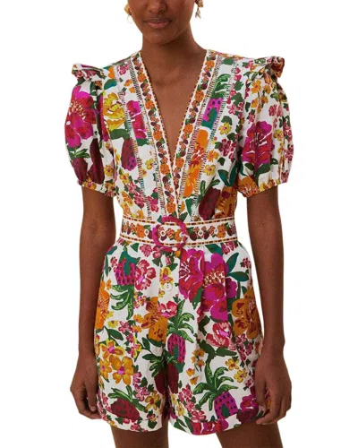 Farm Rio Flowerful Sketch Off-white Romper In Multi