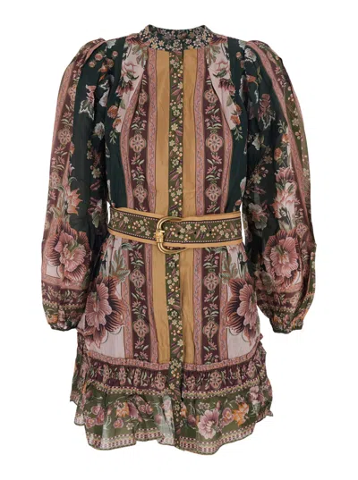 Farm Rio Flowering Garden Tree Green Mini Dress In Multi