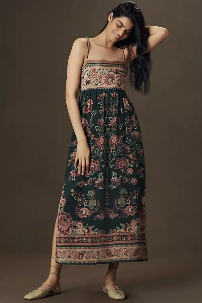 Farm Rio Flowering Garden Tree Sleeveless Midi Dress In Black