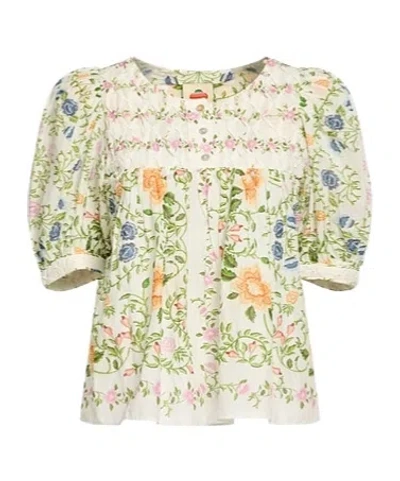 Farm Rio Flower-patterned Short-sleeved Shirt In White