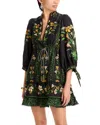 Farm Rio Flowers Arch Linen Blend Minidress In Flowers Arch Black