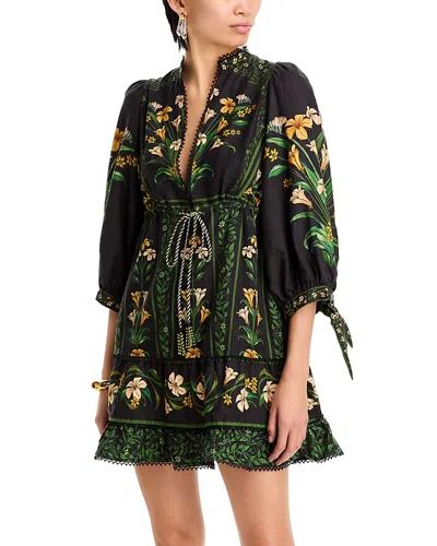 FARM RIO FLOWERS ARCH BLACK MINI DRESS