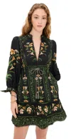 Farm Rio Flowers Arch Linen Blend Minidress In Flowers Arch Black