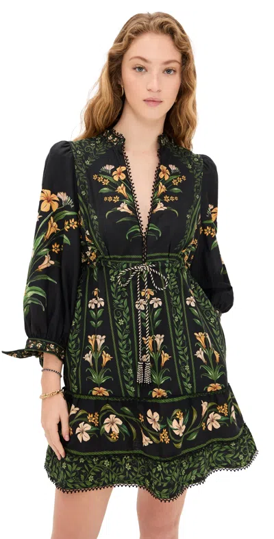FARM RIO FLOWERS ARCH BLACK MINI DRESS FLOWERS ARCH BLACK