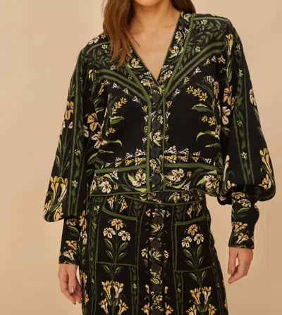 Farm Rio Flowers Arch Cardigan In Black