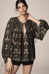 Farm Rio Flowers Arch Linen Blend Long-sleeve Blouse In Multicolor