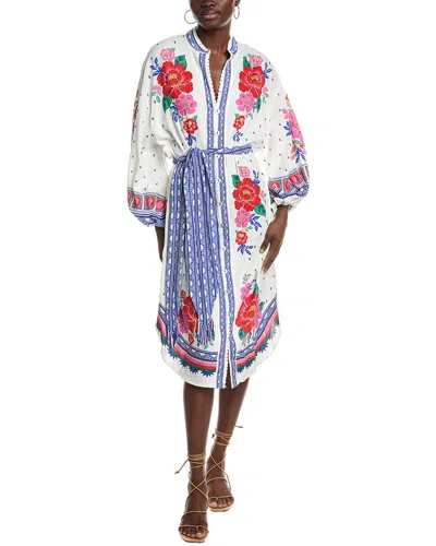 Farm Rio Flowers Beach Linen-blend Midi Dress In White