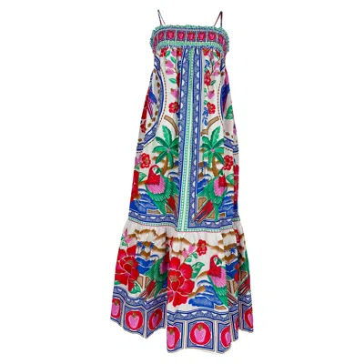 Pre-owned Farm Rio Flowers Beach Maxi Dress In Multicolor Cotton