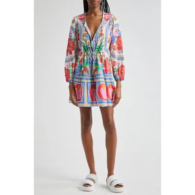Farm Rio Flowers Beach Swiss Dot Minidress In Blue
