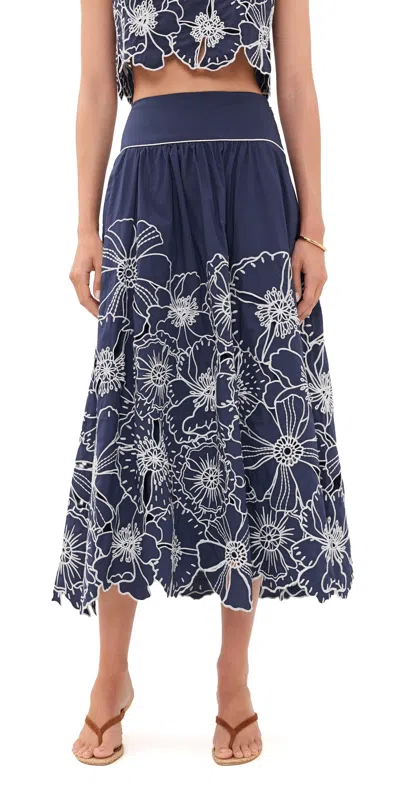 Farm Rio Richelieu Skirt A Line Breathable Style In Blue