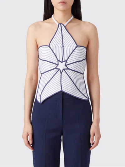 Farm Rio Flower-shaped Linen Top With Embroidery And Tie-up Straps In White