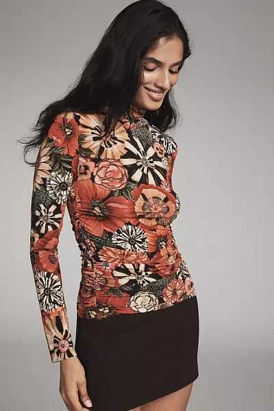 Farm Rio Flowershop Jersey Mock-neck Long-sleeve Top In Multi