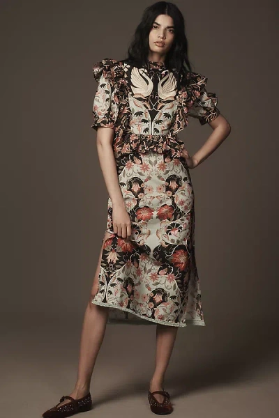Farm Rio Flowing Beauty Short-sleeve Slim Midi Dress In Blue