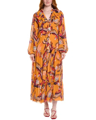Farm Rio Flying Macaw Midi Dress In Orange