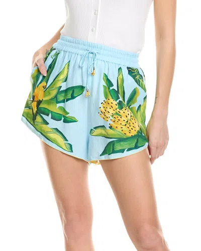Farm Rio Foliage Linen-blend Short In Blue