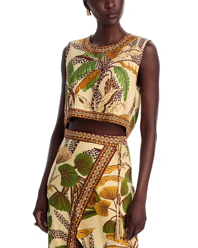 Farm Rio Foliage Sketch Sand Blouse In Yellow