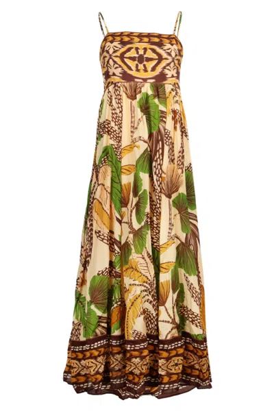 Farm Rio Foliage Sketch Sand Maxi Dress In Brown