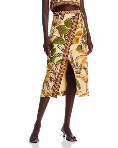 Farm Rio Foliage Sketch Sand Midi Skirt In Yellow