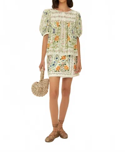 FARM RIO FOLK FLORAL MINI SKIRT IN WHITE/GREEN