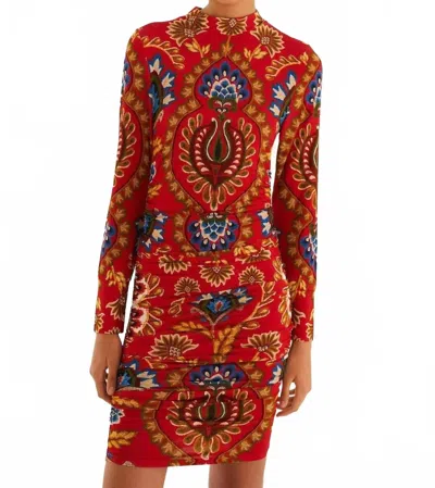 Farm Rio Folk Tapestry Jersey Mini Dress In Red