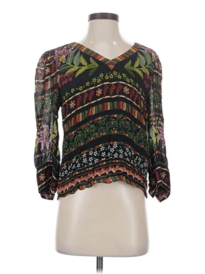 Pre-owned Farm Rio For Anthropologie 3/4 Sleeve Blouse In Black