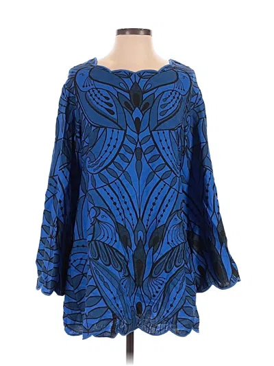 Pre-owned Farm Rio For Anthropologie 3/4 Sleeve Blouse In Blue