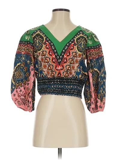 Pre-owned Farm Rio For Anthropologie 3/4 Sleeve Blouse In Green