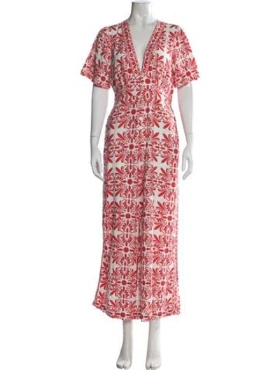 Pre-owned Farm Rio For Anthropologie Linen Floral Print Jumpsuit In Multi