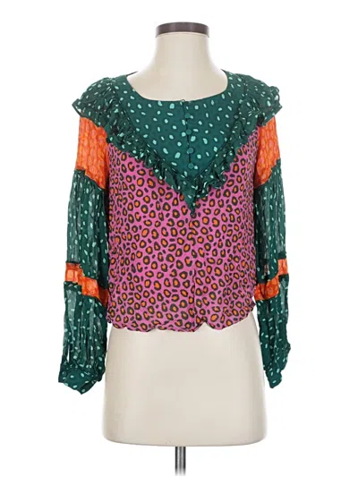 Pre-owned Farm Rio For Anthropologie Long Sleeve Blouse In Green