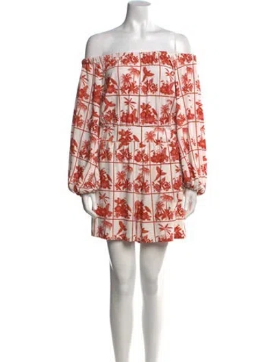 Pre-owned Farm Rio For Anthropologie Printed Off-the-shoulder Romper In Orange
