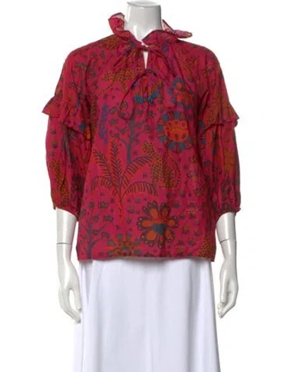 Pre-owned Farm Rio For Anthropologie Printed Tie Neck Blouse In Pink
