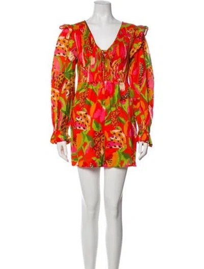 Pre-owned Farm Rio For Anthropologie Printed V-neck Romper In Multi