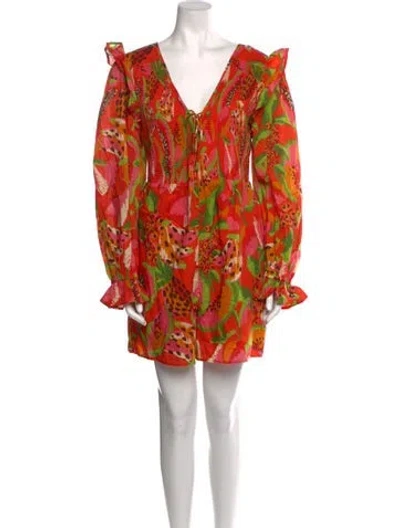 Pre-owned Farm Rio For Anthropologie Printed V-neck Romper W/ Tags In Red