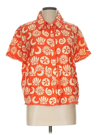 Pre-owned Farm Rio For Anthropologie Short Sleeve Blouse In Orange