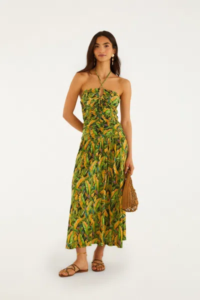 Farm Rio Forest Green Parrots Maxi Dress