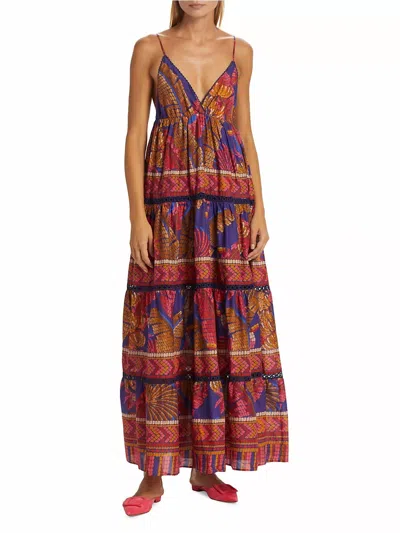 Farm Rio Forest Mosaic Sleeveless Maxi Dress In Blue