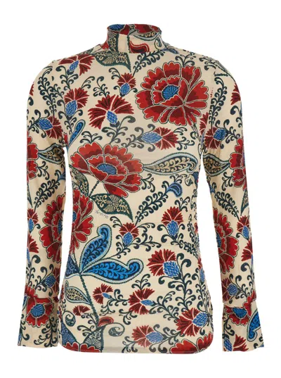 Farm Rio Francesca Sand Jersey Blouse In Multi