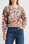 Farm Rio Francesca Sand Knit Cardigan Cropped In Multi