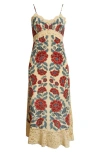 Farm Rio Francesca Sand Lace Detail Floral Dress In Neutral