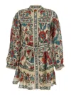 Farm Rio Francesca Sand Long Sleeve Mini Dress In Multi