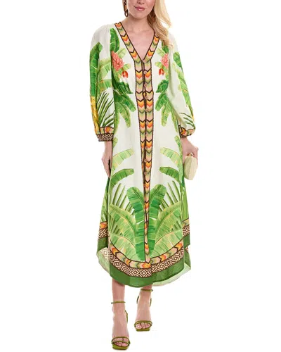 Farm Rio Fresh Forest Linen-blend Midi Dress In Beige