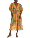 Farm Rio Fresh Macaws Orange Midi Dress Fresh Macaws Orange In Orange